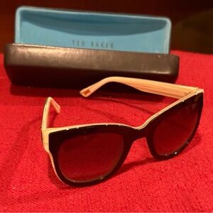 Black and Pearl White Ted Baker Cat-Eye Sunglasses with Case